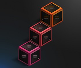 Blue cube infographic black vector 02