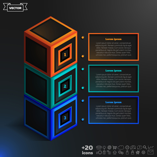 Blue cube infographic black vector 03