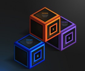 Blue cube infographic black vector 04