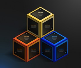 Blue cube infographic black vector 06