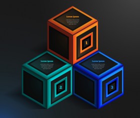 Blue cube infographic black vector 07