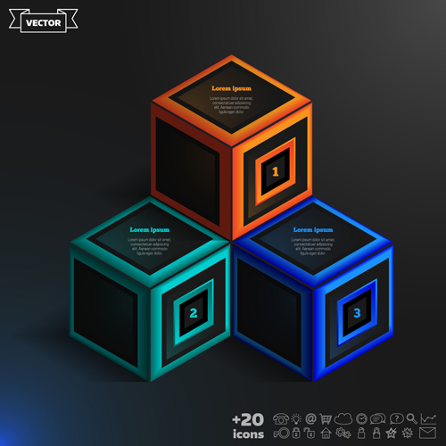 Blue cube infographic black vector 07