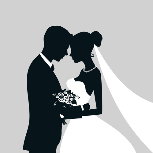 Bride With Groom Silhouettes Vector Free Download