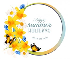 Butterflies and flower with summer background vector
