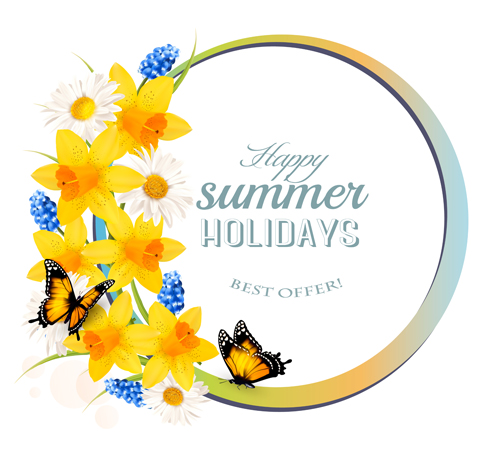 Butterflies and flower with summer background vector
