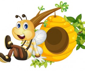 Cartoon bee and beehive vector material 01
