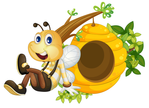 Cartoon bee and beehive vector material 01