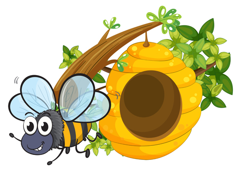 Cartoon bee and beehive vector material 02