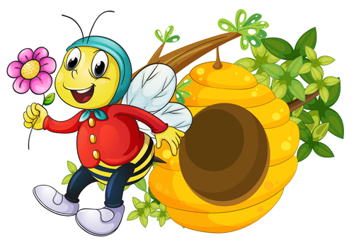 Cartoon bee and beehive vector material 03