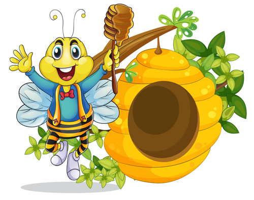 Cartoon bee and beehive vector material 04