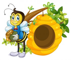 Cartoon bee and beehive vector material 06
