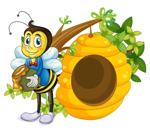 Cartoon bee and beehive vector material 06