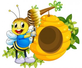 Cartoon bee and beehive vector material 08