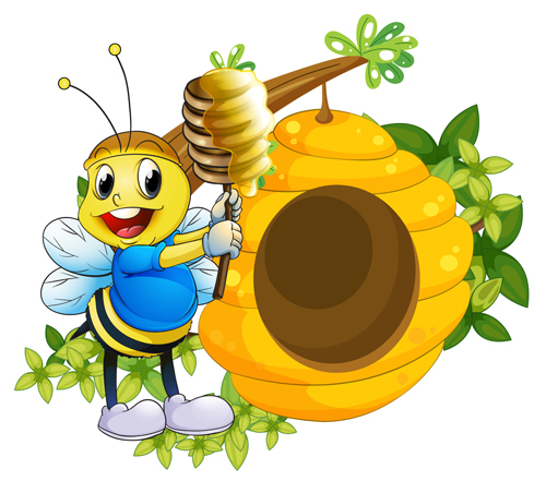 Cartoon bee and beehive vector material 08