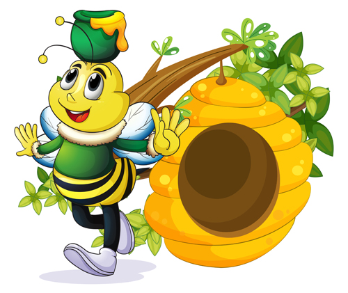 Cartoon bee and beehive vector material 11