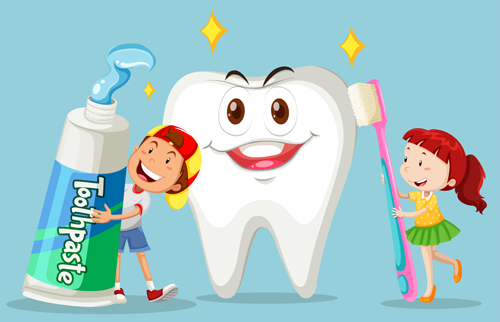 Cartoon children with dental care vector 01