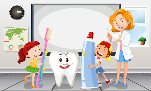 Cartoon children with dental care vector 03