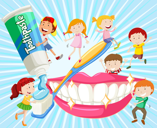 Cartoon children with dental care vector 04