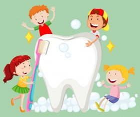 Cartoon children with dental care vector 05