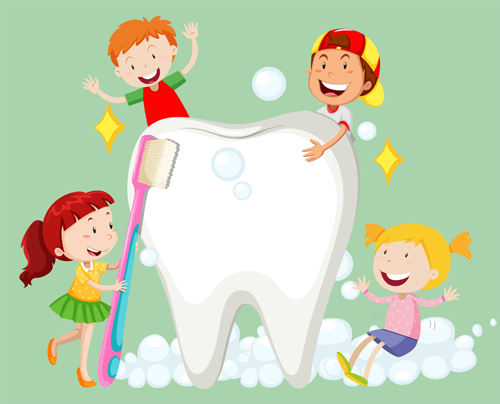 Cartoon children with dental care vector 05