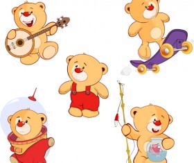 Cartoon cute bear vector set