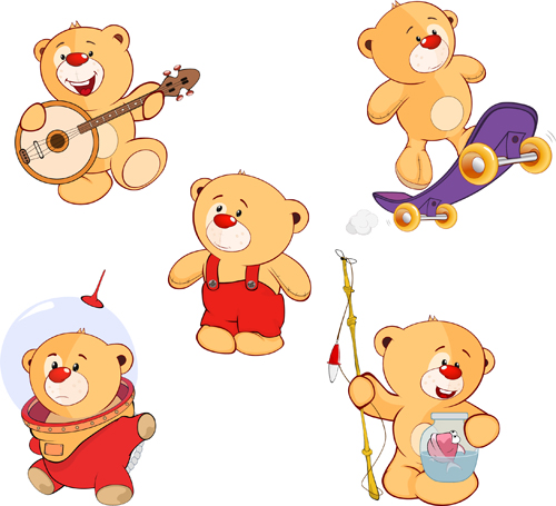 Cartoon cute bear vector set