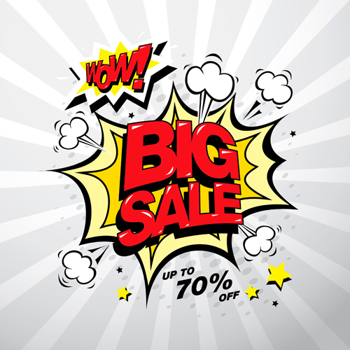 Cartoon style big sale template design vector 01
