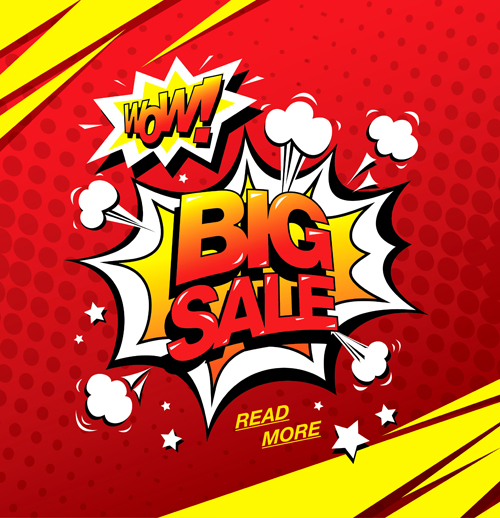 Download Cartoon style big sale template design vector 02 free download