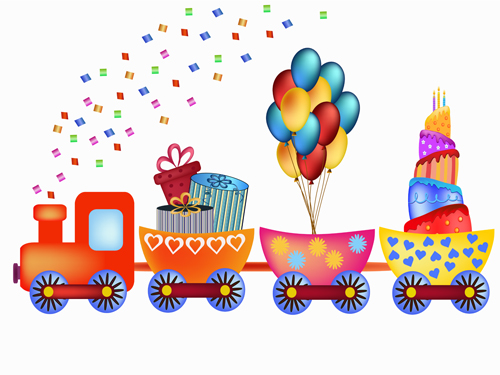 Cartoon train with birthday card vector