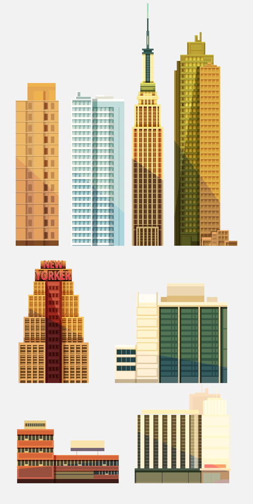City building skyscrapers template vector set 01