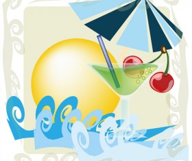 Cocktail with summer sea and beach vector background 01
