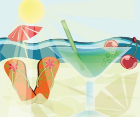 Cocktail with summer sea and beach vector background 02