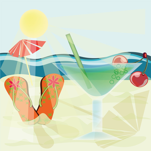 Cocktail with summer sea and beach vector background 02