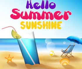 Cocktail with summer sea and beach vector background 03