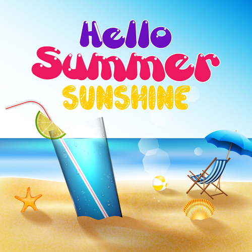 Cocktail with summer sea and beach vector background 03