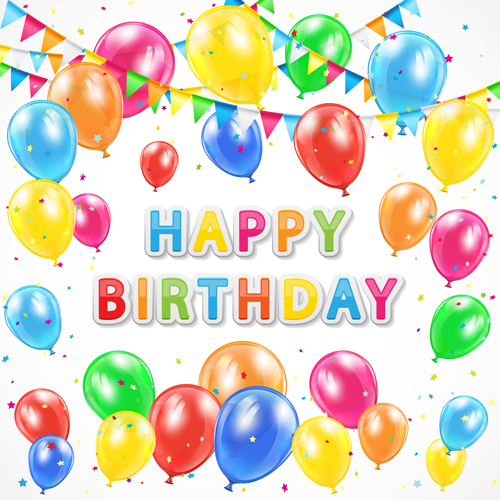 Colorful balloon and birthday card vector graphics free download