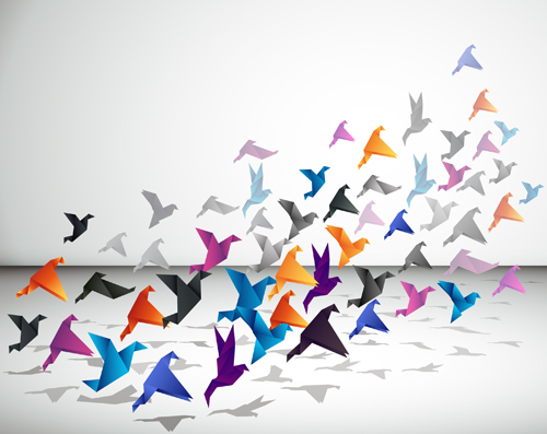 Colorful origami birds vector 01