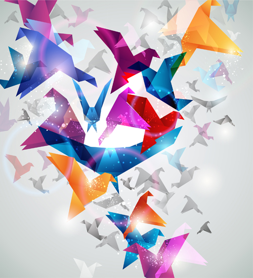 Colorful origami birds vector 02