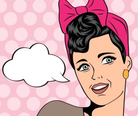 Comics beautiful woman with speech bubbles vector 04