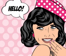 Comics beautiful woman with speech bubbles vector 05