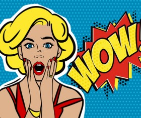 Comics surprised woman design vector 02