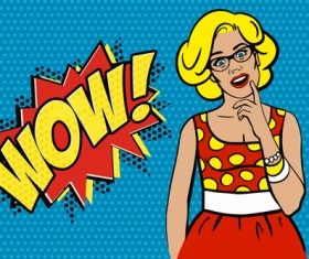 Comics surprised woman design vector 04