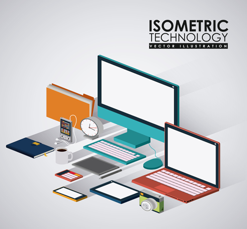 Computer technology isometrics template vector 02