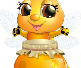 Cute bee with honey Jar vector 02 free download