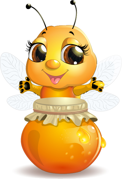 Cute bee with honey Jar vector 01
