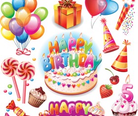 Cute birthday elements illustration vectors 01