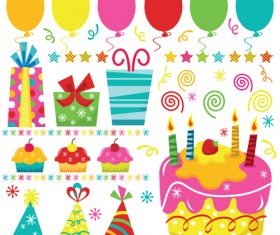Cute birthday elements illustration vectors 02
