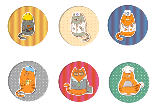 Cute cats round icons vector