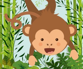 Cute monkey with bamboo vector 01