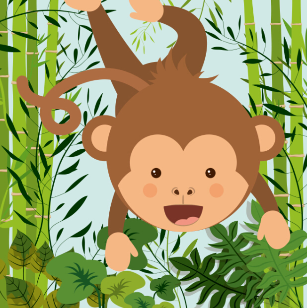 Cute monkey with bamboo vector 01